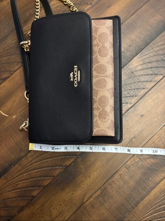 Coach SET Black Leather & Brown Signature Canvas Crossbody with Matching Wallet - Picture 15 of 16